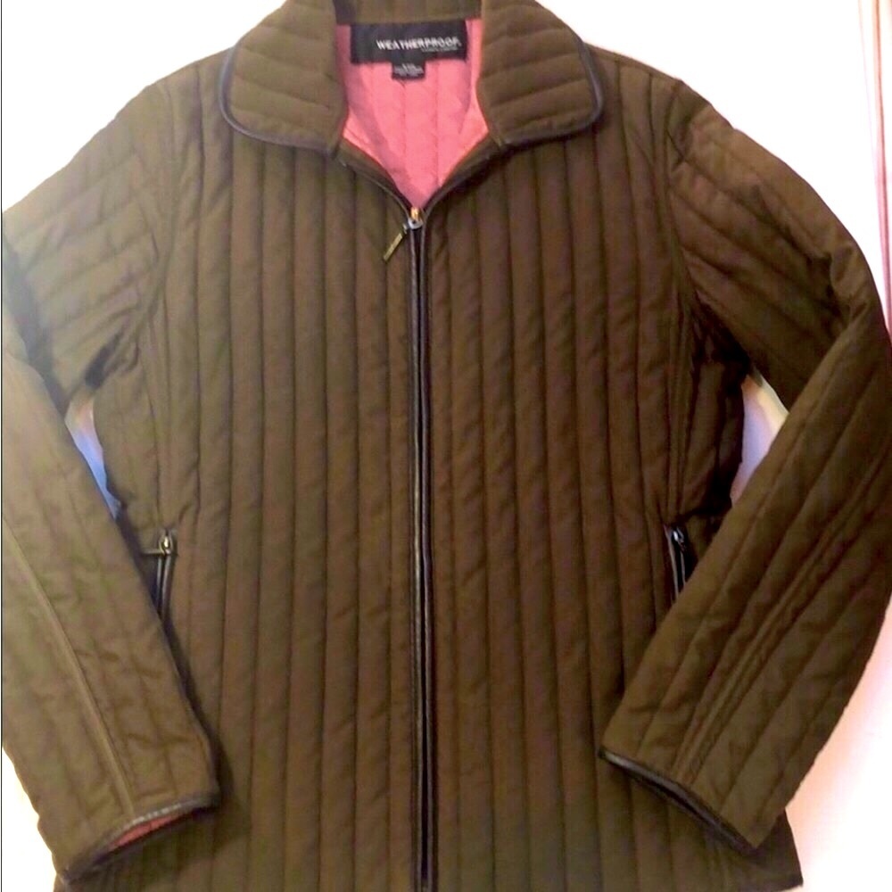 Weatherproof Brown Pink Microfiber Quilted Zip Barn Jacket Women’s Size Small